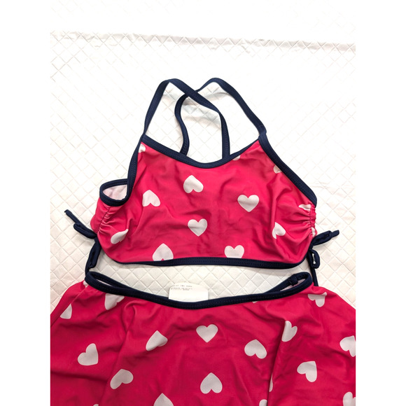 Old Navy Girls Size 5T Tankini Bikini Swim Top & Skirted Bottom Set Red Hearts - Picture 2 of 5